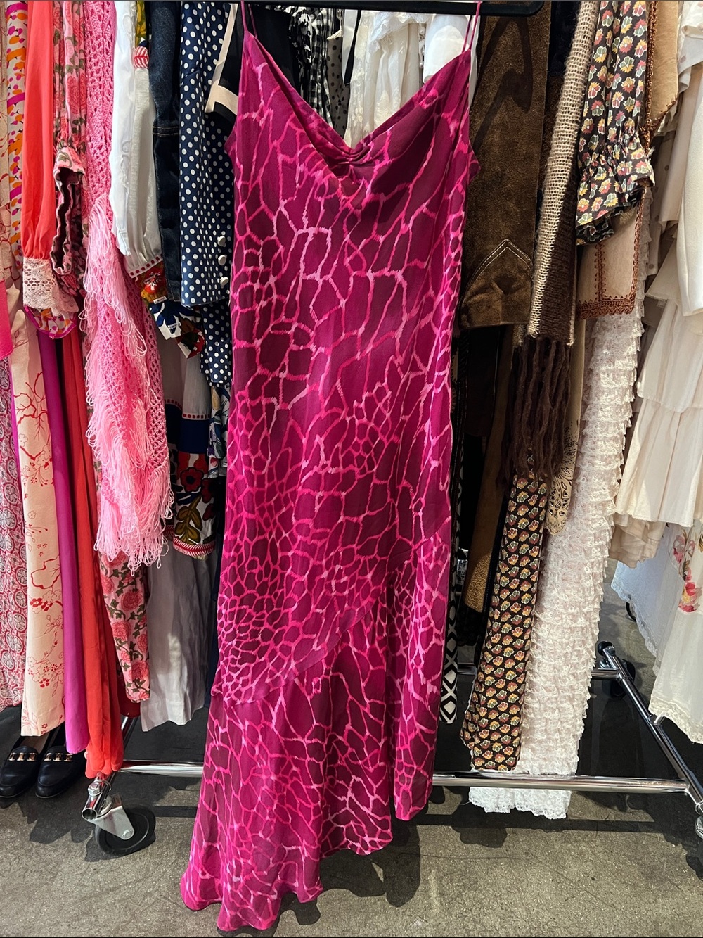 Magenta Animal-Print Slip Skirt
